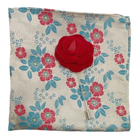 MEN'S LARR BRIO BLOSSOM  PAISLEY POCKET SQUARE WITH  CONTRASTING LAPEL STICK PIN - Picture 1 of 3